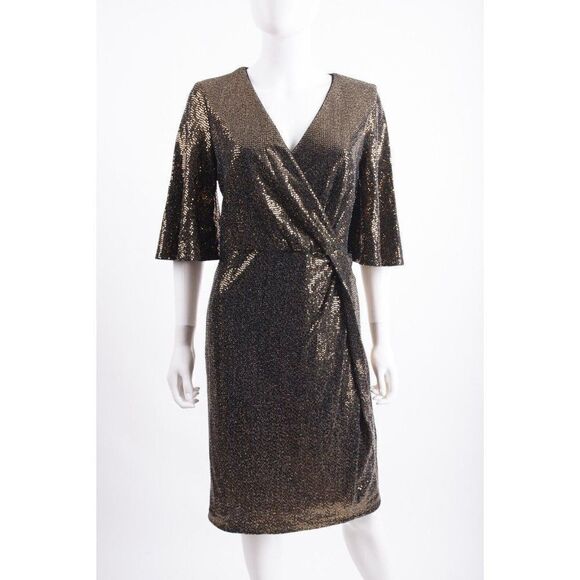 Joseph Ribkoff Womans Dress Size 10 Metallic Sequin on Black Flare Sleeves NWT - Picture 1 of 6